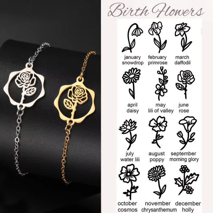 Buddha Stones Pulsera de acero de titanio con flor de nacimiento, nuevo comienzo - image 36