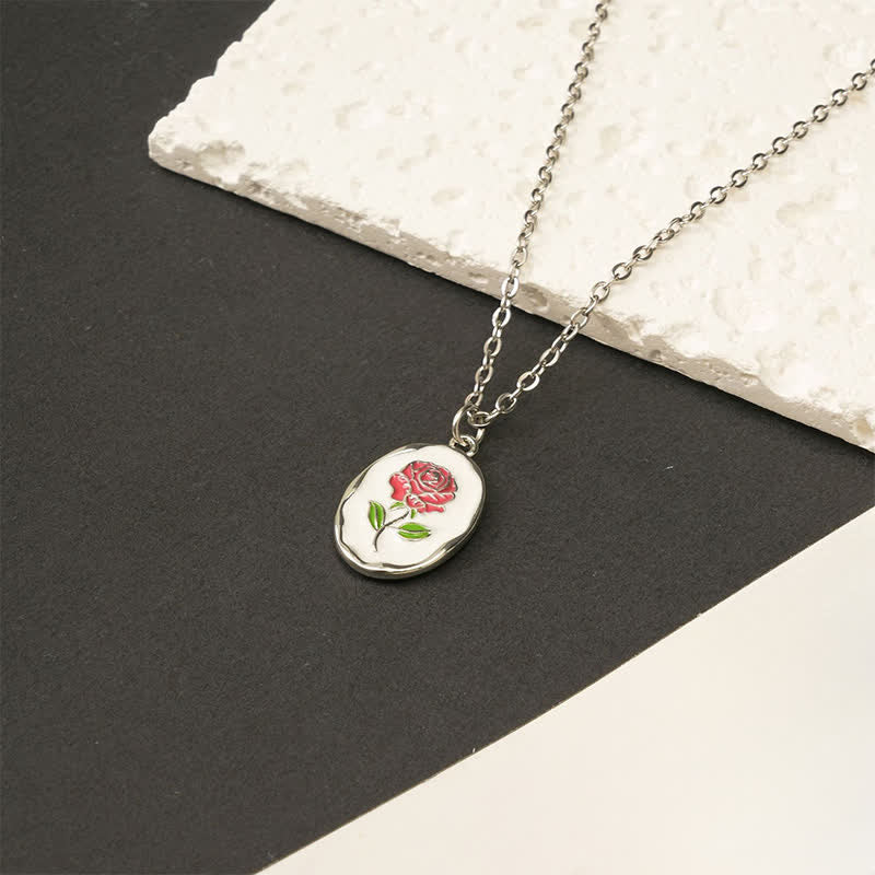 Buddha Stones Collar con colgante de acero de titanio con forma de flor de nacimiento. - Rosa - Acero de titanio plateado - image 14