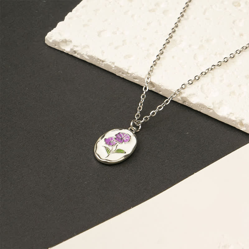 Buddha Stones Collar con colgante de acero de titanio con forma de flor de nacimiento. - Violeta - Acero de titanio plateado - image 4