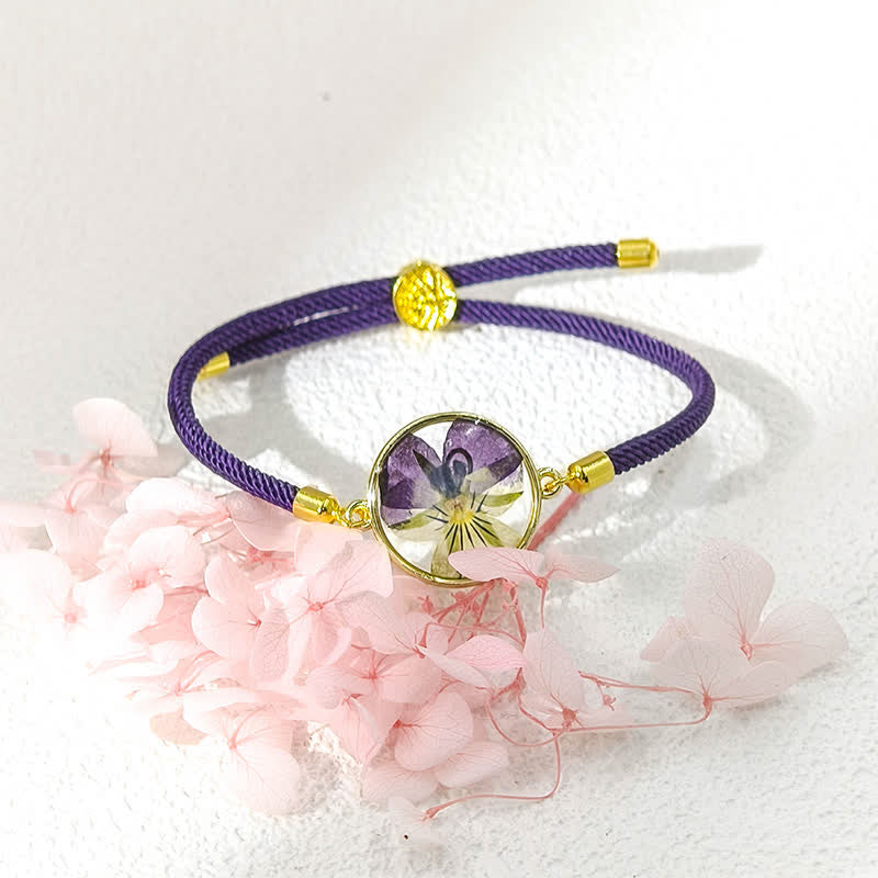 Buddha Stones Pulsera ajustable de cuerda trenzada con flor de nacimiento hecha a mano con resina - image 1