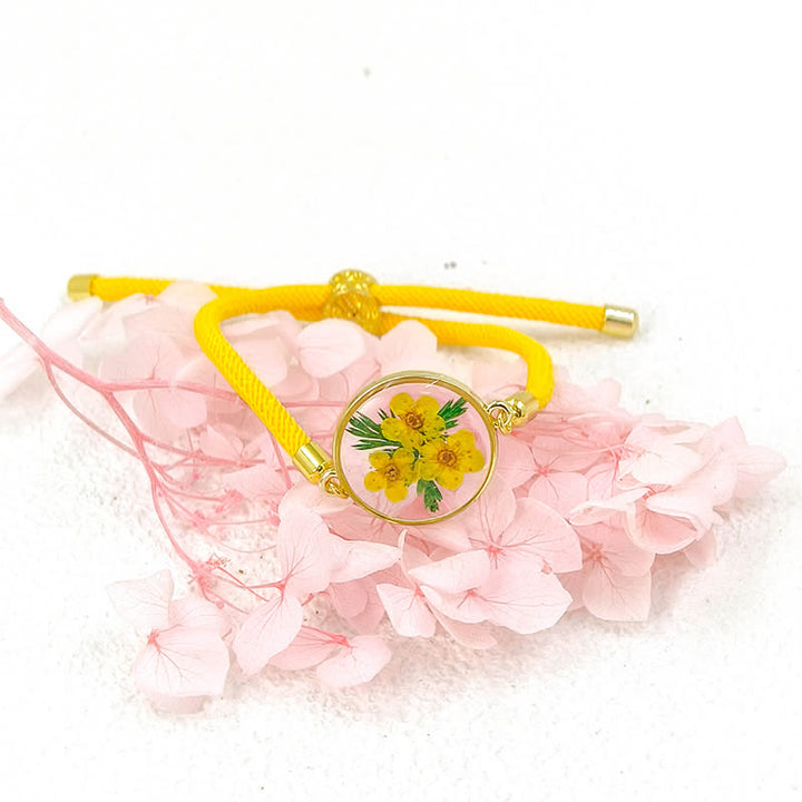 Buddha Stones Pulsera ajustable de cuerda trenzada con flor de nacimiento hecha a mano con resina - Narciso (circunferencia de la muñeca: 17–22 cm) - image 5