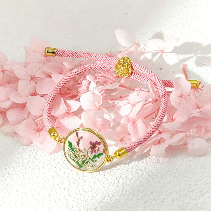 Buddha Stones Pulsera ajustable de cuerda trenzada con flor de nacimiento hecha a mano con resina - Gladiolo (circunferencia de la muñeca: 17–22 cm) - image 10