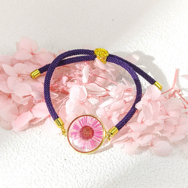 Buddha Stones Pulsera ajustable de cuerda trenzada con flor de nacimiento hecha a mano con resina - Aster (circunferencia de la muñeca: 17–22 cm) - image 11