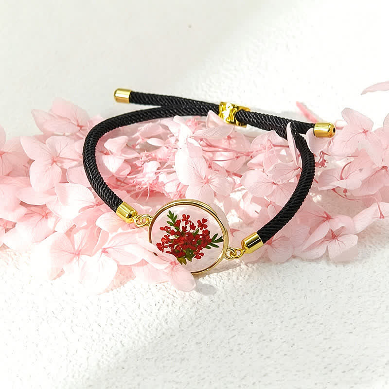Buddha Stones Pulsera ajustable de cuerda trenzada con flor de nacimiento hecha a mano con resina - Holly (circunferencia de la muñeca: 17–22 cm) - image 14