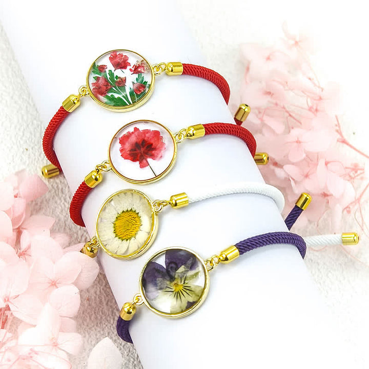 Buddha Stones Pulsera ajustable de cuerda trenzada con flor de nacimiento hecha a mano con resina - image 15
