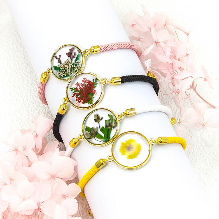 Buddha Stones Pulsera ajustable de cuerda trenzada con flor de nacimiento hecha a mano con resina - image 17
