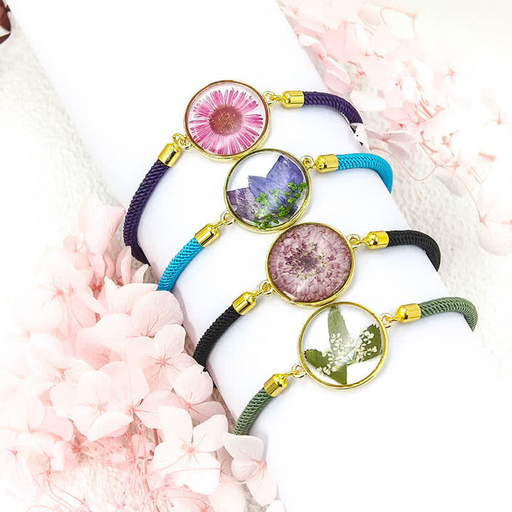 Buddha Stones Pulsera ajustable de cuerda trenzada con flor de nacimiento hecha a mano con resina - image 16