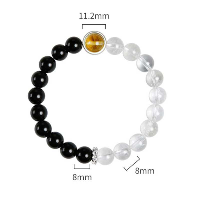 Buddha Stones Pulsera protectora de cuarzo transparente y obsidiana negra - image 8