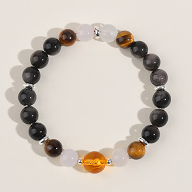 Buddha Stones Pulsera de protección del zodíaco chino con cristales naturales y brillo plateado - image 1