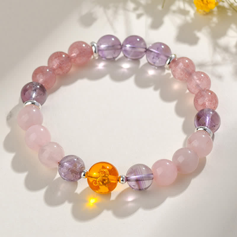 Buddha Stones Pulsera de protección del zodíaco chino con cristales naturales y brillo plateado - image 43