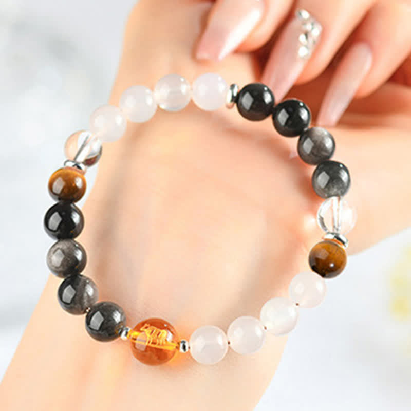 Buddha Stones Pulsera de protección del zodíaco chino con cristales naturales y brillo plateado - Ox (Circunferencia de la muñeca: 15–16 cm) - image 3