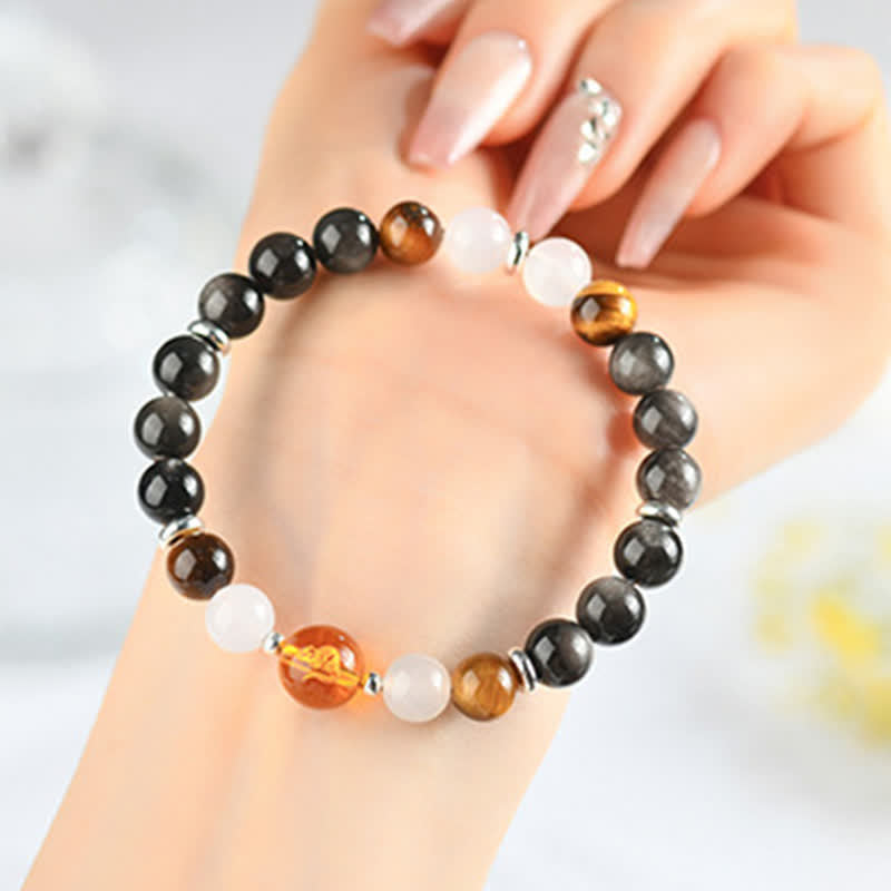 Buddha Stones Pulsera de protección del zodíaco chino con cristales naturales y brillo plateado - Rata (circunferencia de la muñeca: 15-16 cm) - image 0