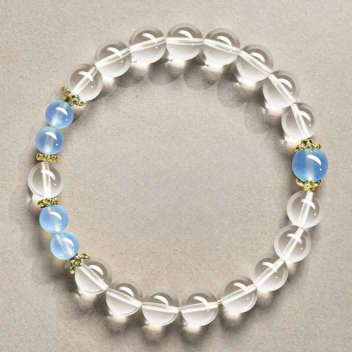 Buddha Stones Pulsera curativa de cuentas de cuarzo transparente natural - Aguamarina de cuarzo transparente de 8 mm (circunferencia de la muñeca: 15-16 cm) - image 7