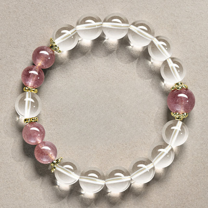 Buddha Stones Pulsera curativa de cuentas de cuarzo transparente natural - Cuarzo fresa transparente de 10 mm (circunferencia de la muñeca: 16-17 cm) - image 10