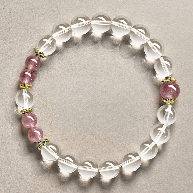 Buddha Stones Pulsera curativa de cuentas de cuarzo transparente natural - Cuarzo fresa transparente de 8 mm (circunferencia de la muñeca: 15-16 cm) - image 9