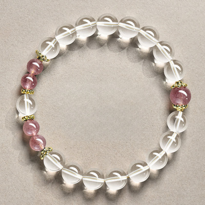 Buddha Stones Pulsera curativa de cuentas de cuarzo transparente natural - Cuarzo fresa transparente de 8 mm (circunferencia de la muñeca: 15-16 cm) - image 9