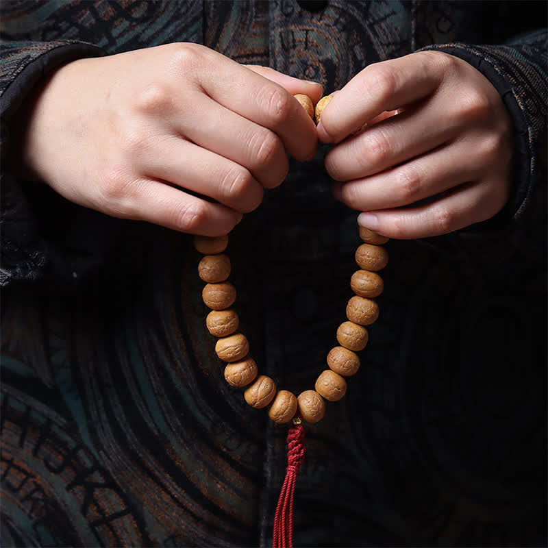 Buddha Stones Mala de muñeca tibetana con borla grabada y diseño del Ojo de Fénix y la Sabiduría Bodhi - image 2