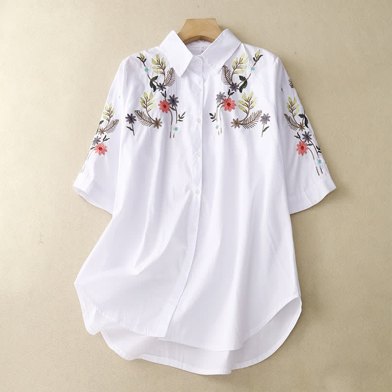 Buddha Stones Camisa de manga corta para mujer estilo boho con bordado floral, ideal para primavera y verano. - Blanco - US8-10，UK/AU12-14，EU40-42 (2XL) - image 6