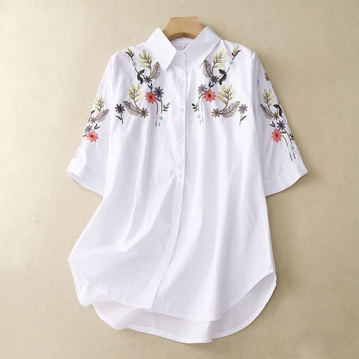 Buddha Stones Camisa de manga corta para mujer estilo boho con bordado floral, ideal para primavera y verano. - Blanco - US8-10，UK/AU12-14，EU40-42 (2XL) - image 6