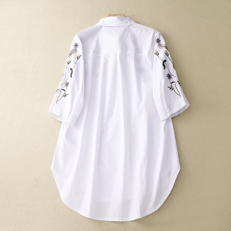 Buddha Stones Camisa de manga corta para mujer estilo boho con bordado floral, ideal para primavera y verano. - image 7