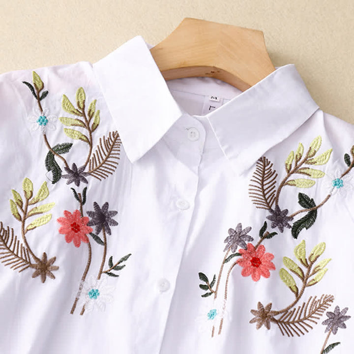 Buddha Stones Camisa de manga corta para mujer estilo boho con bordado floral, ideal para primavera y verano. - image 8