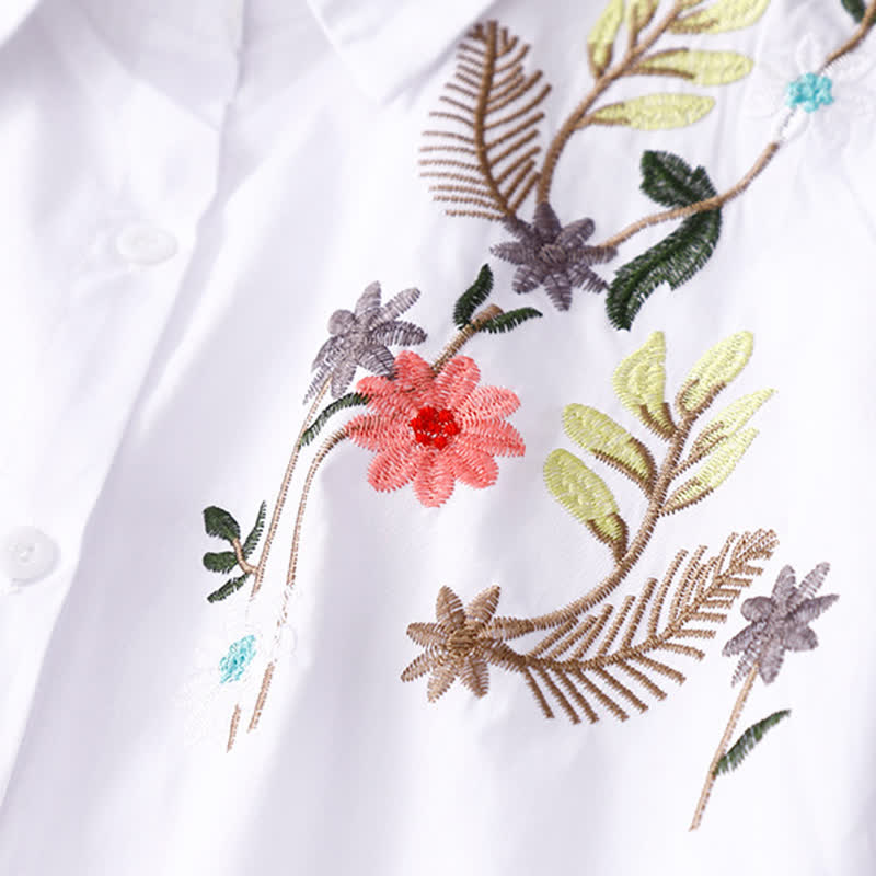Buddha Stones Camisa de manga corta para mujer estilo boho con bordado floral, ideal para primavera y verano. - image 9