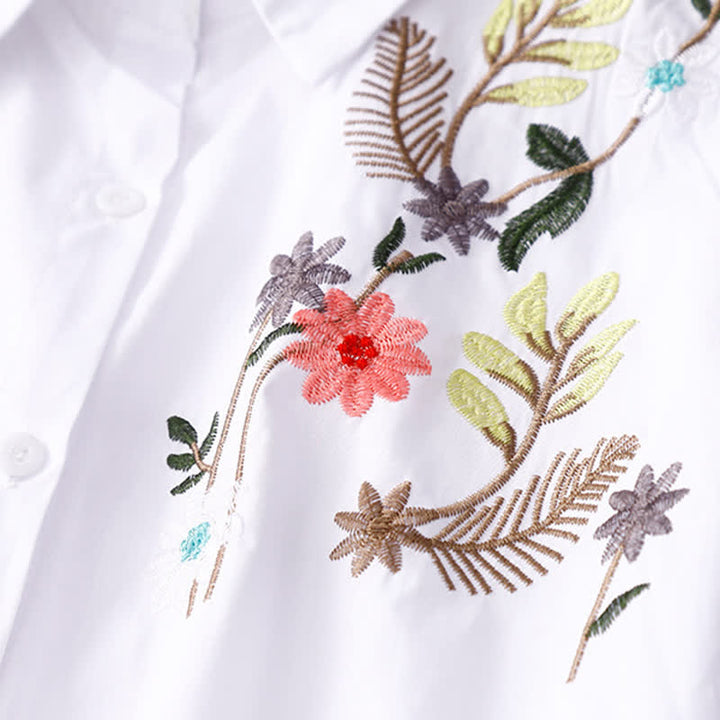 Buddha Stones Camisa de manga corta para mujer estilo boho con bordado floral, ideal para primavera y verano. - image 9