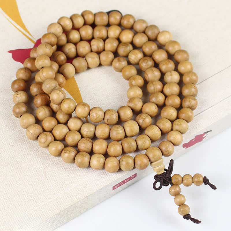 Buddha Stones Mala de 108 cuentas anudadas, pulida a mano, de madera de durazno, riqueza. - 8 mm - Normal - Madera de durazno (Protección♥Purificación) - image 1