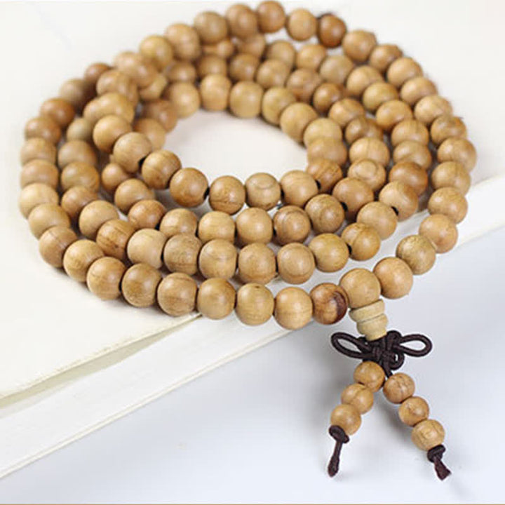 Buddha Stones Mala de 108 cuentas anudadas, pulida a mano, de madera de durazno, riqueza. - image 7