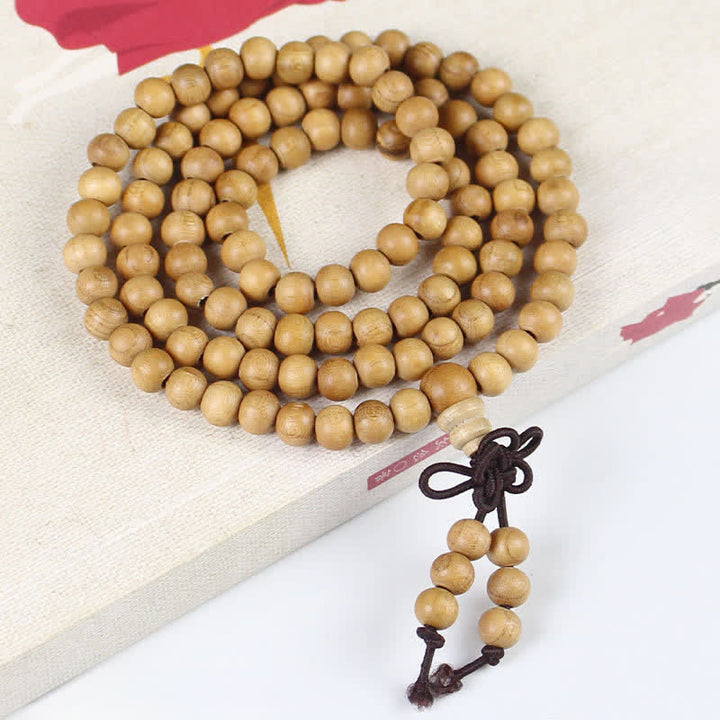 Buddha Stones Mala de 108 cuentas anudadas, pulida a mano, de madera de durazno, riqueza. - 6 mm - Normal - Madera de durazno (Protección♥Purificación) - image 0