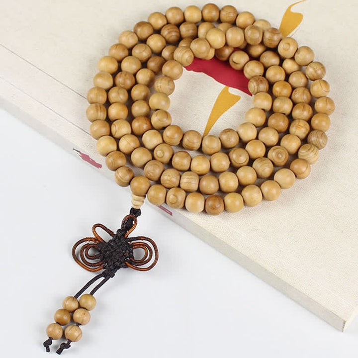 Buddha Stones Mala de 108 cuentas anudadas, pulida a mano, de madera de durazno, riqueza. - image 8