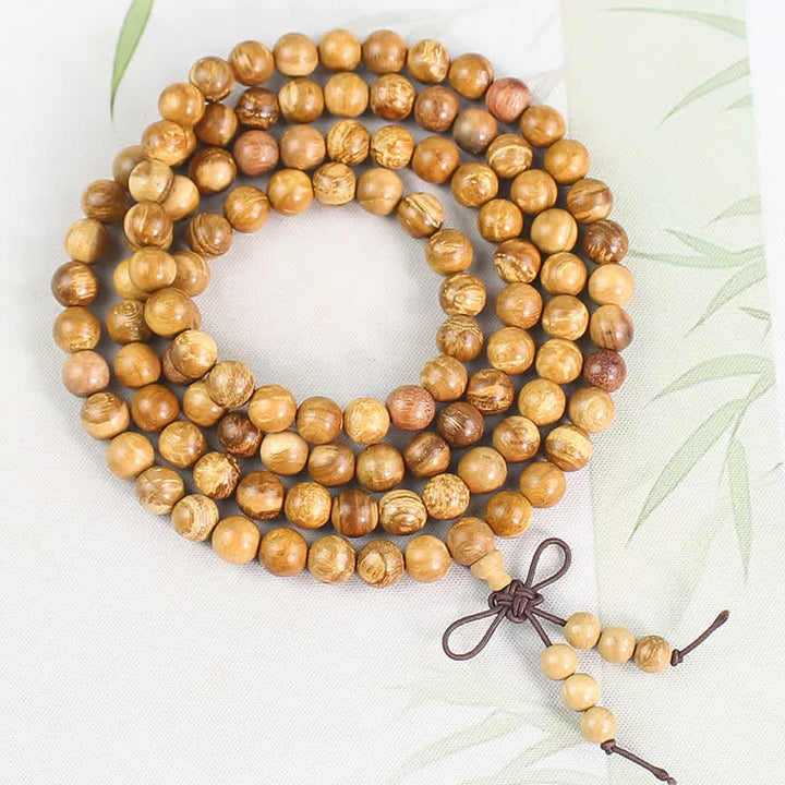 Buddha Stones Mala de 108 cuentas anudadas, pulida a mano, de madera de durazno, riqueza. - 8 mm - Patrón de grano antiguo, artesanía nueva - Madera de durazno (Protección♥Purificación) - image 4