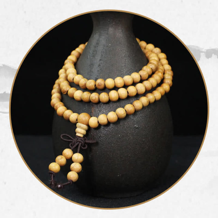 Buddha Stones Mala de 108 cuentas anudadas, pulida a mano, de madera de durazno, riqueza. - image 9