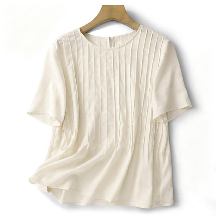 Buddha Stones Camisetas de manga corta para mujer, elegantes, plisadas y de color liso, ideales para el verano. - Beige - US6，UK/AU10，EU38 (XL) - image 1
