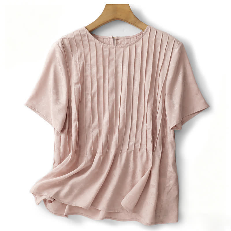 Buddha Stones Camisetas de manga corta para mujer, elegantes, plisadas y de color liso, ideales para el verano. - rosa claro - US6，UK/AU10，EU38 (XL) - image 0