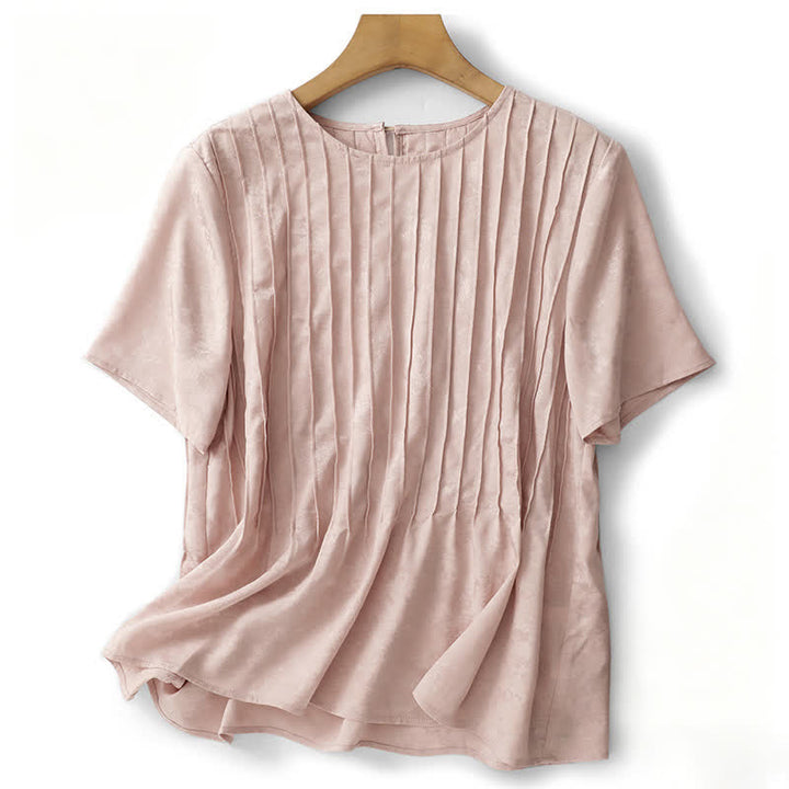 Buddha Stones Camisetas de manga corta para mujer, elegantes, plisadas y de color liso, ideales para el verano. - rosa claro - US6，UK/AU10，EU38 (XL) - image 0
