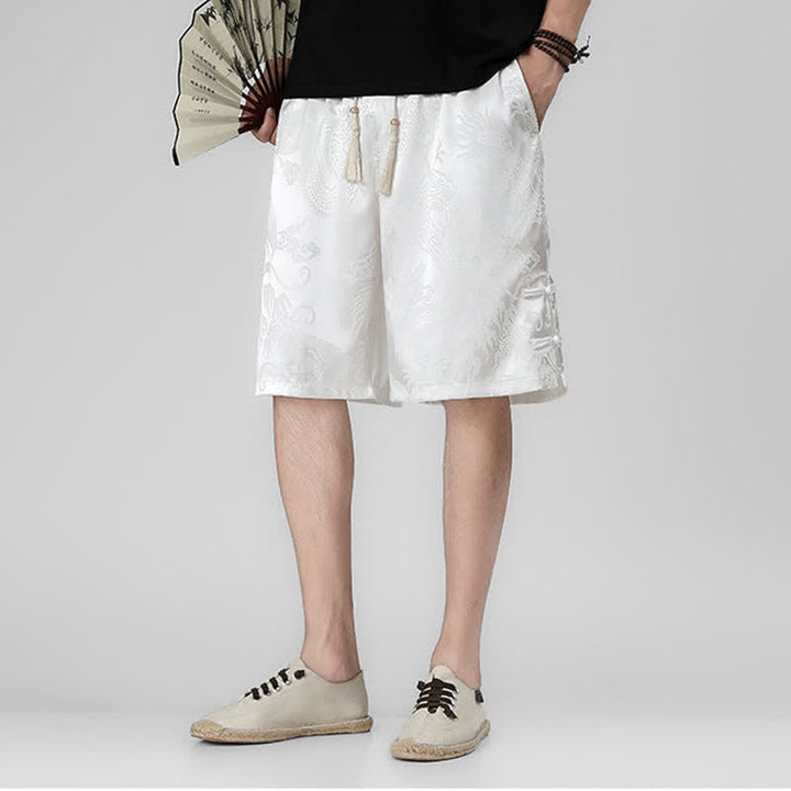 Buddha Stones Pantalones cortos de verano para hombre con cordón ajustable, estampado de dragón y rana, botones laterales y bolsillos. - image 18