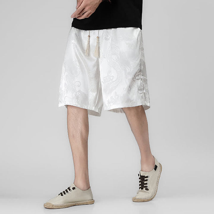 Buddha Stones Pantalones cortos de verano para hombre con cordón ajustable, estampado de dragón y rana, botones laterales y bolsillos. - image 14