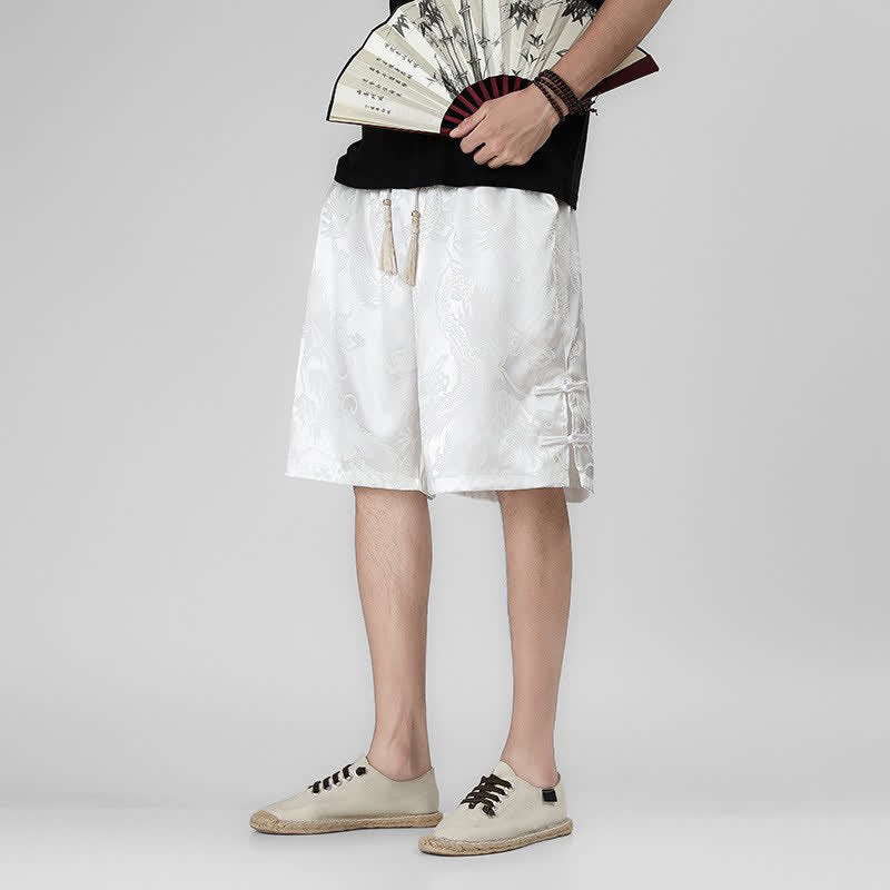 Buddha Stones Pantalones cortos de verano para hombre con cordón ajustable, estampado de dragón y rana, botones laterales y bolsillos. - image 17