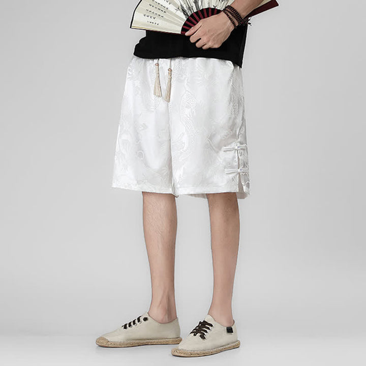 Buddha Stones Pantalones cortos de verano para hombre con cordón ajustable, estampado de dragón y rana, botones laterales y bolsillos. - image 20