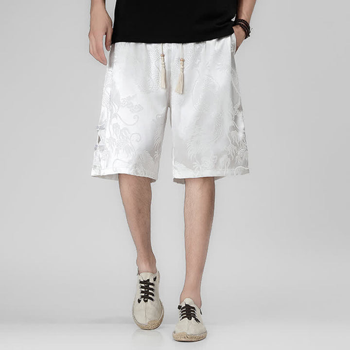 Buddha Stones Pantalones cortos de verano para hombre con cordón ajustable, estampado de dragón y rana, botones laterales y bolsillos. - image 19