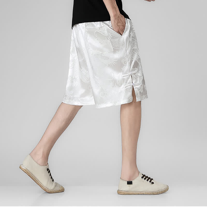 Buddha Stones Pantalones cortos de verano para hombre con cordón ajustable, estampado de dragón y rana, botones laterales y bolsillos. - image 16