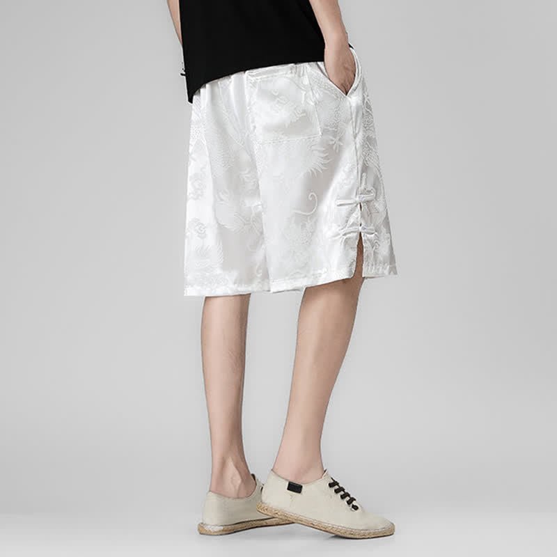 Buddha Stones Pantalones cortos de verano para hombre con cordón ajustable, estampado de dragón y rana, botones laterales y bolsillos. - image 12