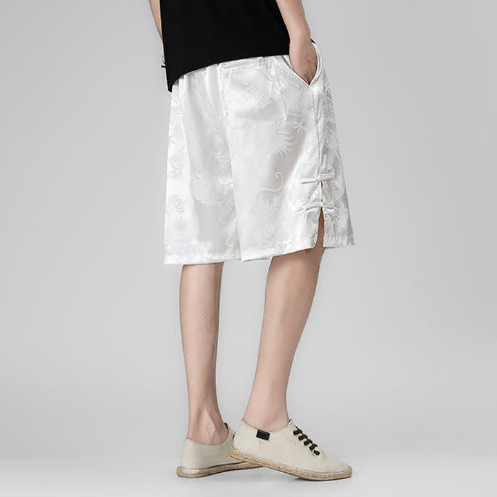 Buddha Stones Pantalones cortos de verano para hombre con cordón ajustable, estampado de dragón y rana, botones laterales y bolsillos. - image 12