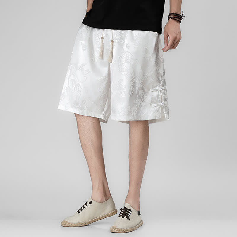 Buddha Stones Pantalones cortos de verano para hombre con cordón ajustable, estampado de dragón y rana, botones laterales y bolsillos. - image 15