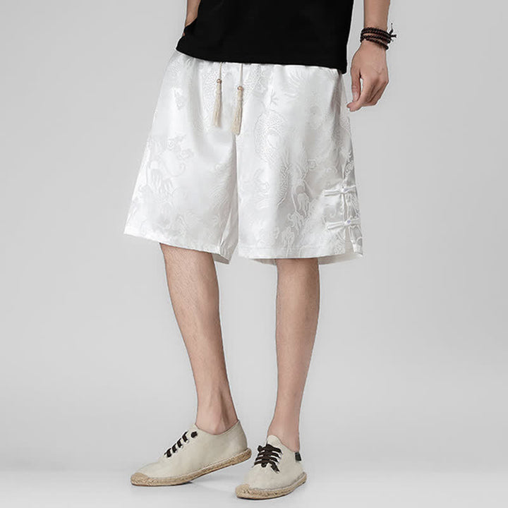 Buddha Stones Pantalones cortos de verano para hombre con cordón ajustable, estampado de dragón y rana, botones laterales y bolsillos. - image 15