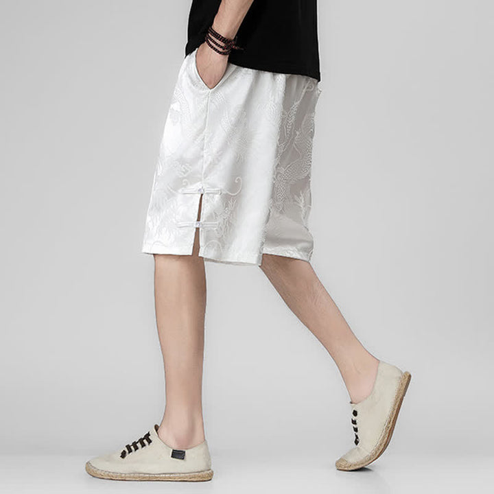 Buddha Stones Pantalones cortos de verano para hombre con cordón ajustable, estampado de dragón y rana, botones laterales y bolsillos. - image 13