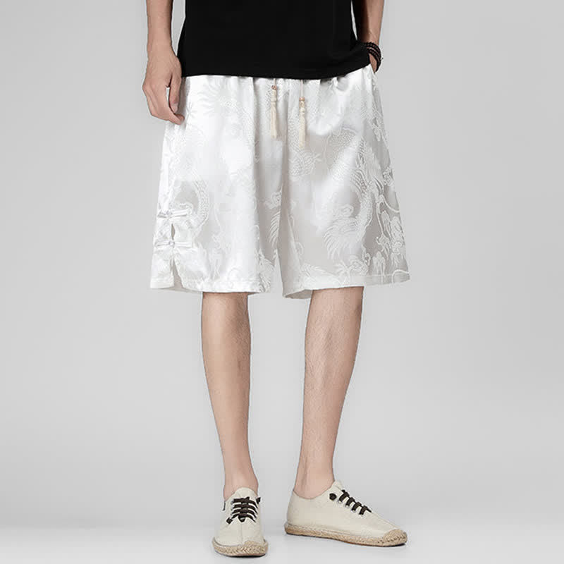 Buddha Stones Pantalones cortos de verano para hombre con cordón ajustable, estampado de dragón y rana, botones laterales y bolsillos. - image 11