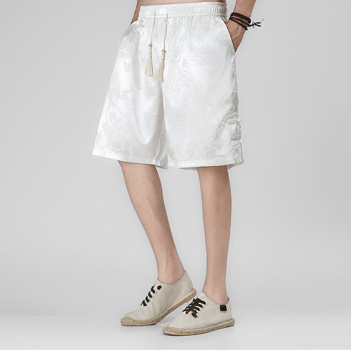 Buddha Stones Pantalones cortos de verano para hombre con cordón ajustable, estampado de dragón y rana, botones laterales y bolsillos. - Blanco - US/UK/AU46, EU56 (5XL) - image 10