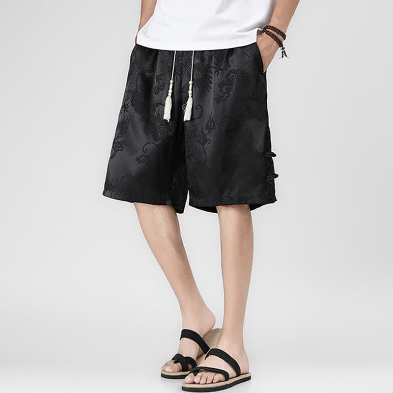 Buddha Stones Pantalones cortos de verano para hombre con cordón ajustable, estampado de dragón y rana, botones laterales y bolsillos. - Negro - US/UK/AU46, EU56 (5XL) - image 0